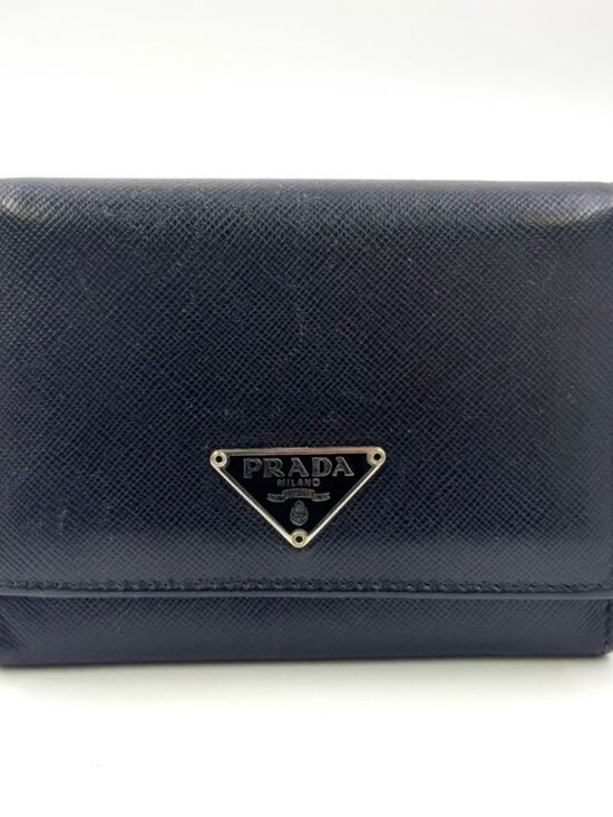 Prada | Bags | Prada Triangle Logo Trifold Leather Black Wallet